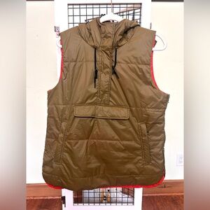 Holden Love Side Zip Vest - Pullover Olive Hooded Puffer Vest with pink detail